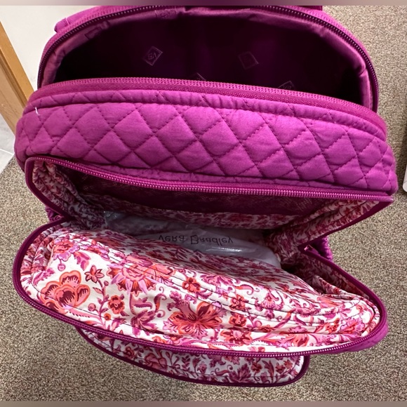 Vera Bradley Quilted Campus Backpack School Book Bag - Dark Raspberry Solid Pink - Picture 15 of 16